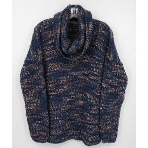 Elsamada Sweater Womens Large Cowl Neck Wool Blend Chunky Knit Cozy Italy Blue